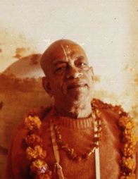 Srila Prabhupada, photographed in his rooms at the Radha-Damodara temple in Vrindavan, India