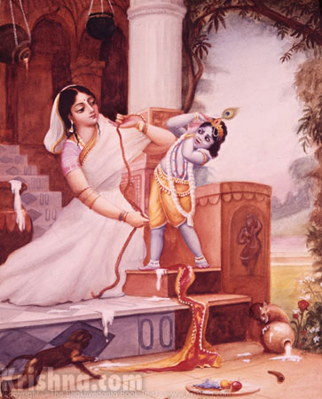 Mother Yashoda attempts to bind Krishna with a rope